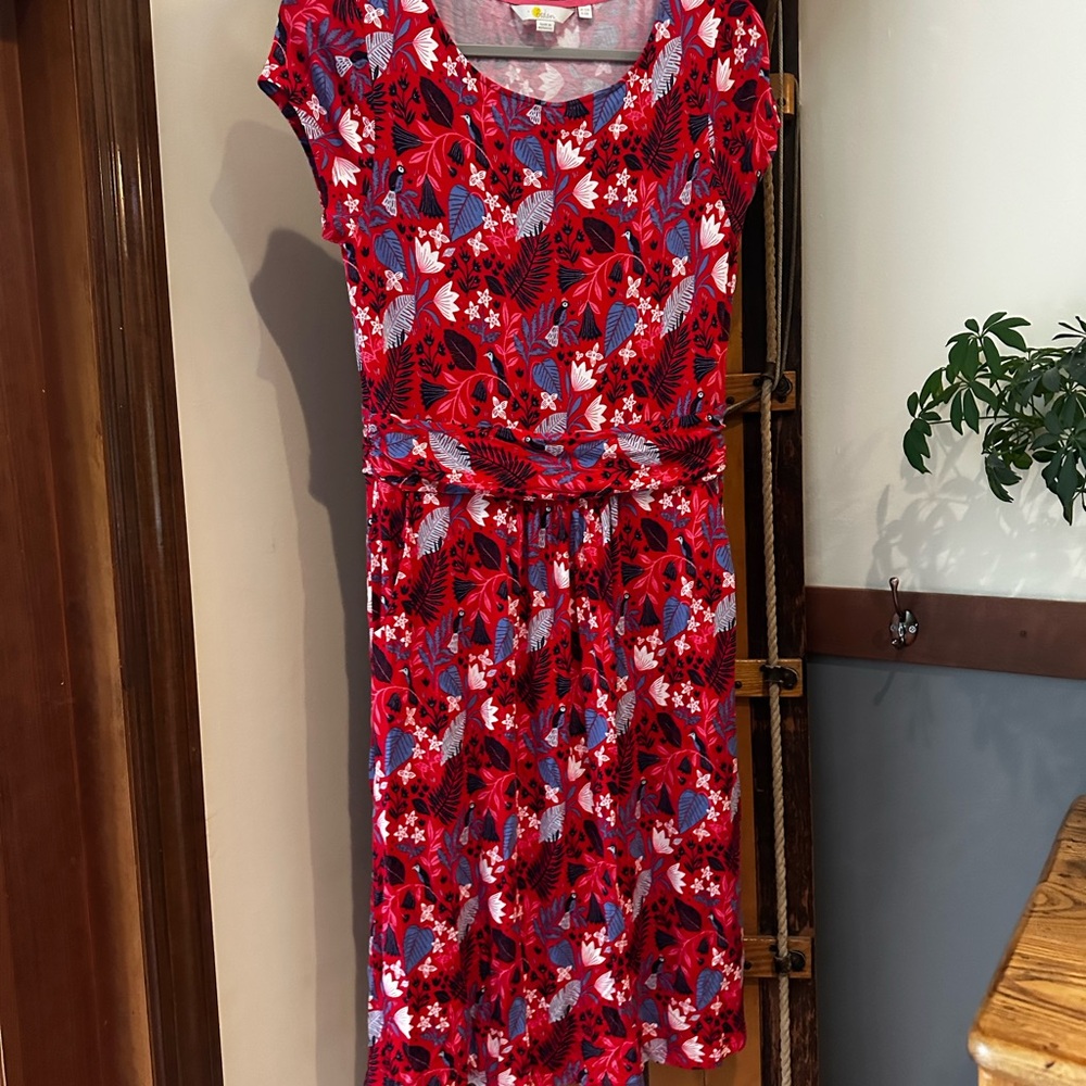 Boden Red and White Midi Sundress with Crew Neck